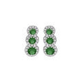 Boucles d'oreille en argent rhodi&eacute; 3 pierres vertes en chute et contour oxydes blancs sertis et fermoir poussette