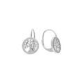 Boucles d'oreille sur Artemare : Boucles d'oreille en argent rhodi&eacute; pastille motif arbre de vie avec oxydes blancs sertis et fermoir poussette