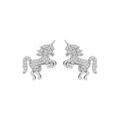 Boucles d'oreille sur Artemare : Boucles d'oreille en argent rhodi&eacute; licorne pav&eacute;e d'oxydes blancs sertis et fermoir poussette