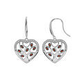 Boucles d'oreille sur Artemare : Boucles d'oreille en argent rhodi&eacute; coeur suspendu avec arbre de vie empierr&eacute; pierres rouges et fermoir crochet