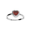 Bague en argent rhodi&eacute; avec coeur oxyde grenat