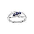 Bague en argent rhodi&eacute; double brin avec oxydes bleus et blancs sertis