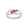 Bague en argent rhodi&eacute; double brin avec oxydes roses et blancs sertis Artemare