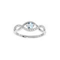 Bague en argent rhodi&eacute; brins entrelac&eacute;s avec Topaze bleu v&eacute;ritable et oxydes blancs sertis Artemare