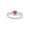 Bague en argent rhodi&eacute; brins entrelac&eacute;s avec oxydes rouges et blancs sertis Artemare