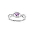 Bague en argent rhodi&eacute; brins entrelac&eacute;s avec Amethyste v&eacute;ritable et oxydes blancs sertis