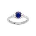Bague en argent rhodi&eacute; gros oxyde bleu cercl&eacute; d'oxydes blancs sertis Artemare