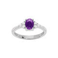 Bague en argent rhodi&eacute; Amethyste cercl&eacute; d'oxydes blancs sertis