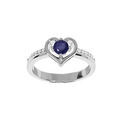 Bague en argent rhodi&eacute; avec coeur oxyde bleu et blancs sertis Artemare