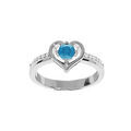 Bague en argent rhodi&eacute; avec coeur Topaze bleu v&eacute;ritable et oxydes blancs sertis