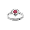 Bague en argent rhodi&eacute; avec coeur oxyde rose et blancs sertis Artemare