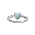 Bague en argent rhodi&eacute; coeur en pierre Larimar bleu v&eacute;ritable et oxydes blancs sertis