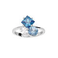 Bague en argent rhodi&eacute; orn&eacute;e d'oxydes bleus et blanc sertis