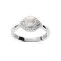 Bague en argent rhodi&eacute; avec Perle de culture d'eau douce blanche 6mm sur oeil d'oxydes blancs sertis Artemare