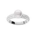 Bague en argent rhodi&eacute; solitaire Perle de culture d'eau douce et oxydes blancs sertiis Artemare