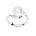 Bague en argent rhodi&eacute; Perle de culture d'eau douce drap&eacute;e d'oxydes blancs sertiis