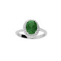 Bague en argent rhodi&eacute; pierre centrale verte et contour oxydes blancs sertis Artemare