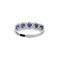 Bague en argent rhodi&eacute; arc de pierres bleues et contour oxydes blancs sertis Artemare