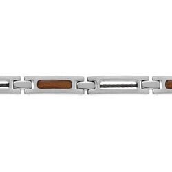 Bracelet en acier avec c&acirc;ble noir et aspect bois 19+1,5cm r&eacute;glable double fermoir