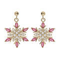 Boucles d'oreille sur Artemare : Boucles d'oreille en plaqu&eacute; or flocon de neige suspendus avec oxydes blancs et roses