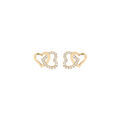 Boucles d'oreille en plaqu&eacute; or double coeur entrelac&eacute; oxydes blancs sertis et fermoir poussette