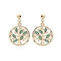 Boucles d'oreille sur Artemare : Boucles d'oreille en plaqu&eacute; or avec arbre de vie oxydes vert et fermoir poussette