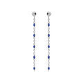 Boucles d'oreille en argent rhodi&eacute; cha&icirc;nette avec perles bleu fonc&eacute; et fermoir poussette