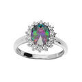Bague en argent rhodi&eacute; gros oxyde mystique arc en ciel et contour oxydes blancs