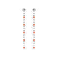 Boucles d'oreille en argent rhodi&eacute; cha&icirc;nette avec perles roses et fermoir poussette