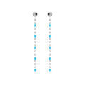 Boucles d'oreille sur Artemare : Boucles d'oreille en argent rhodi&eacute; cha&icirc;nette avec perles couleur turquoise et fermoir poussette