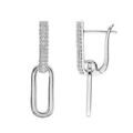 Boucles d'oreille en argent rhodi&eacute; forme rectangulaire et oxydes blancs sertis