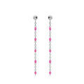 Boucles d'oreille en argent rhodi&eacute; cha&icirc;nette avec perles rose fluo et fermoir poussette