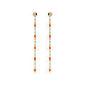 Boucles d'oreille sur Artemare : Boucles d'oreille en argent et dorure jaune cha&icirc;nette avec perles orange fluo et fermoir poussette