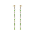 Boucles d'oreille en argent et dorure jaune cha&icirc;nette avec perles vert fluo et fermoir poussette Artemare