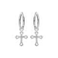Cr&eacute;oles en argent rhodi&eacute; 10mm avec pampille croix oxydes blancs sertis Artemare