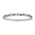 Bracelets sur Artemare : Bracelet jonc en argent rhodi&eacute; articul&eacute; damier avec oxydes multi couleurs diam&egrave;tre 60mm