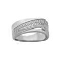 Bague en argent platin&eacute; drap&eacute; crois&eacute; avec oxydes blancs sertis grande taille Artemare