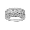 Bague en argent platin&eacute; large finement travaill&eacute;e avec oxydes blancs sertis grande taille