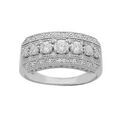 Bagues sur Artemare : Bague en argent platin&eacute; large finement travaill&eacute;e avec oxydes blancs sertis grande taille