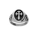 Chevaliere en acier plateau ovale motif &eacute;p&eacute;e et fleur de lys Artemare