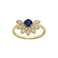 Bague en vermeil demi fleur de Saphir v&eacute;ritable et topazes blanches Artemare
