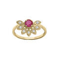 Bague en vermeil demi fleur de Rubis v&eacute;ritable et topazes blanches Artemare