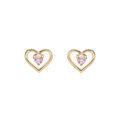 Boucles d'oreille en plaqu&eacute; or coeur avec oxyde rose et fermoir poussette