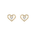 Boucles d'oreille en plaqu&eacute; or coeur avec oxyde blanc et fermoir poussette