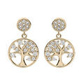 Boucles d'oreille sur Artemare : Boucles d'oreille en plaqu&eacute; or pastille suspendue motif arbre de vie avec oxydes blancs sertis et fermoir poussette