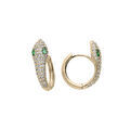 Boucles d'oreille sur Artemare : Cr&eacute;oles en plaqu&eacute; or serpent enroul&eacute; avec oxydes blancs et verts sertis