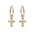 Boucles d'oreille sur Artemare : Cr&eacute;oles en plaqu&eacute; or pampille croix et oxyde blanc serti