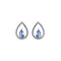 Boucles d'oreille en argent rhodi&eacute; forme goutte ajour&eacute;e avec oxyde bleu ciel serti et fermoir poussette