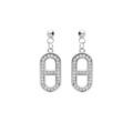 Boucles d'oreille en argent rhodi&eacute; grosse maille marine suspendue avec oxydes blancs sertis et fermoir poussette