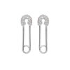 Boucles d'oreille en argent rhodi&eacute; forme &eacute;pingle &agrave; nourrice avec oxydes blancs sertis et fermoir poussette